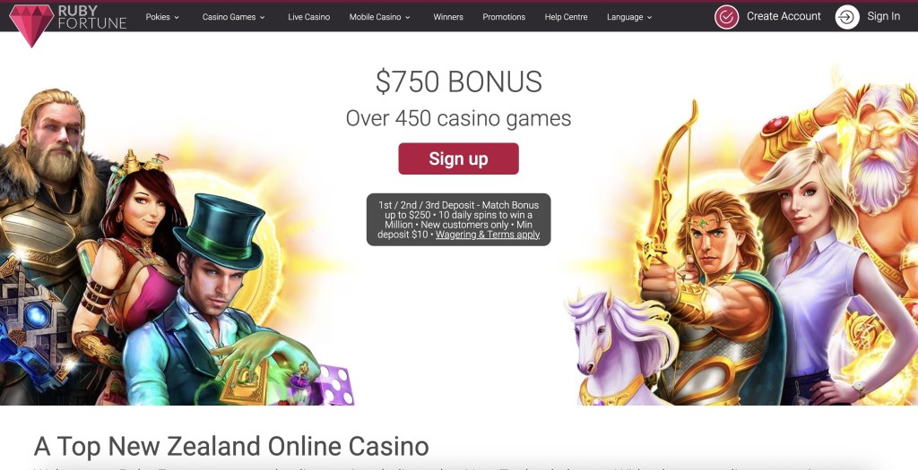sister casino Ruby home page image.