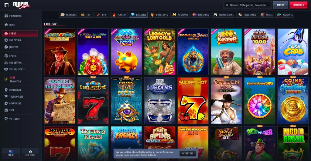 mafia casino page showing new crypto casinos