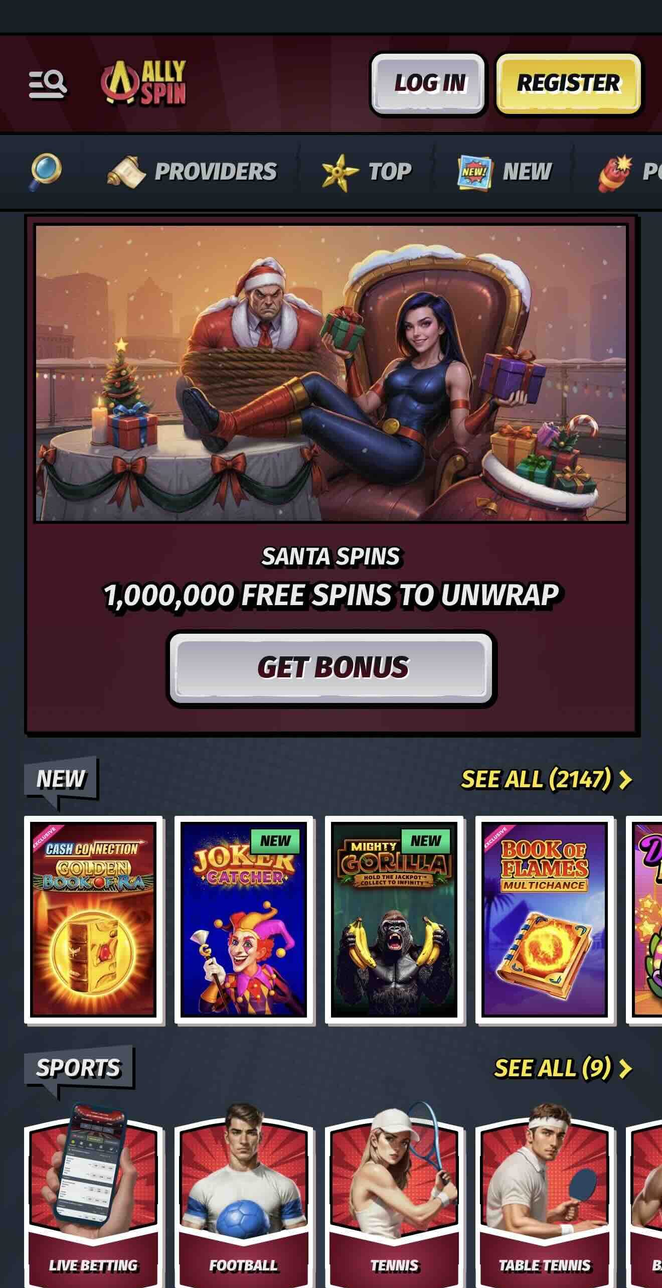 allyspin mobile image displaying free spins for new users