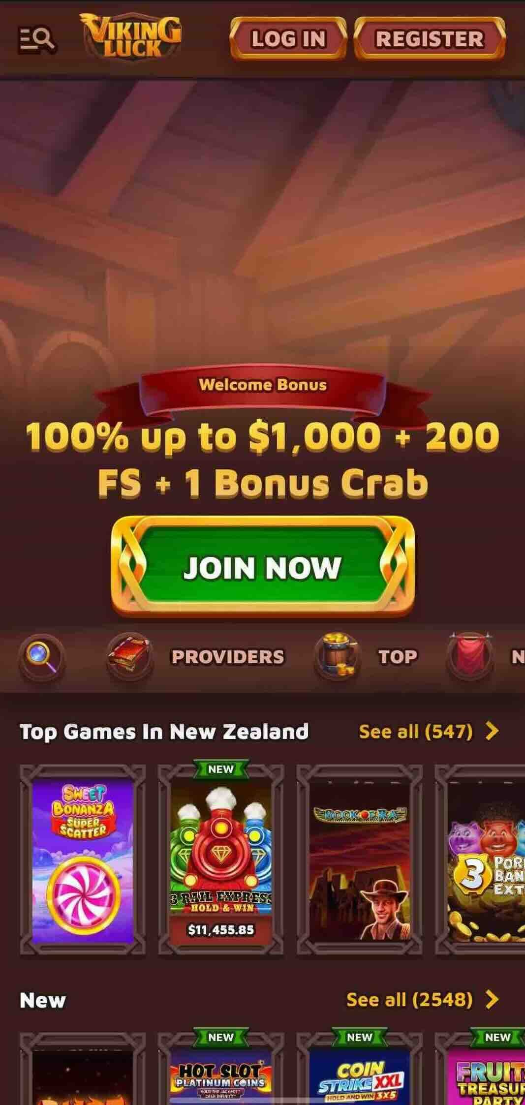 viking luck casino mobile home page image displaying welcome offer details and available games