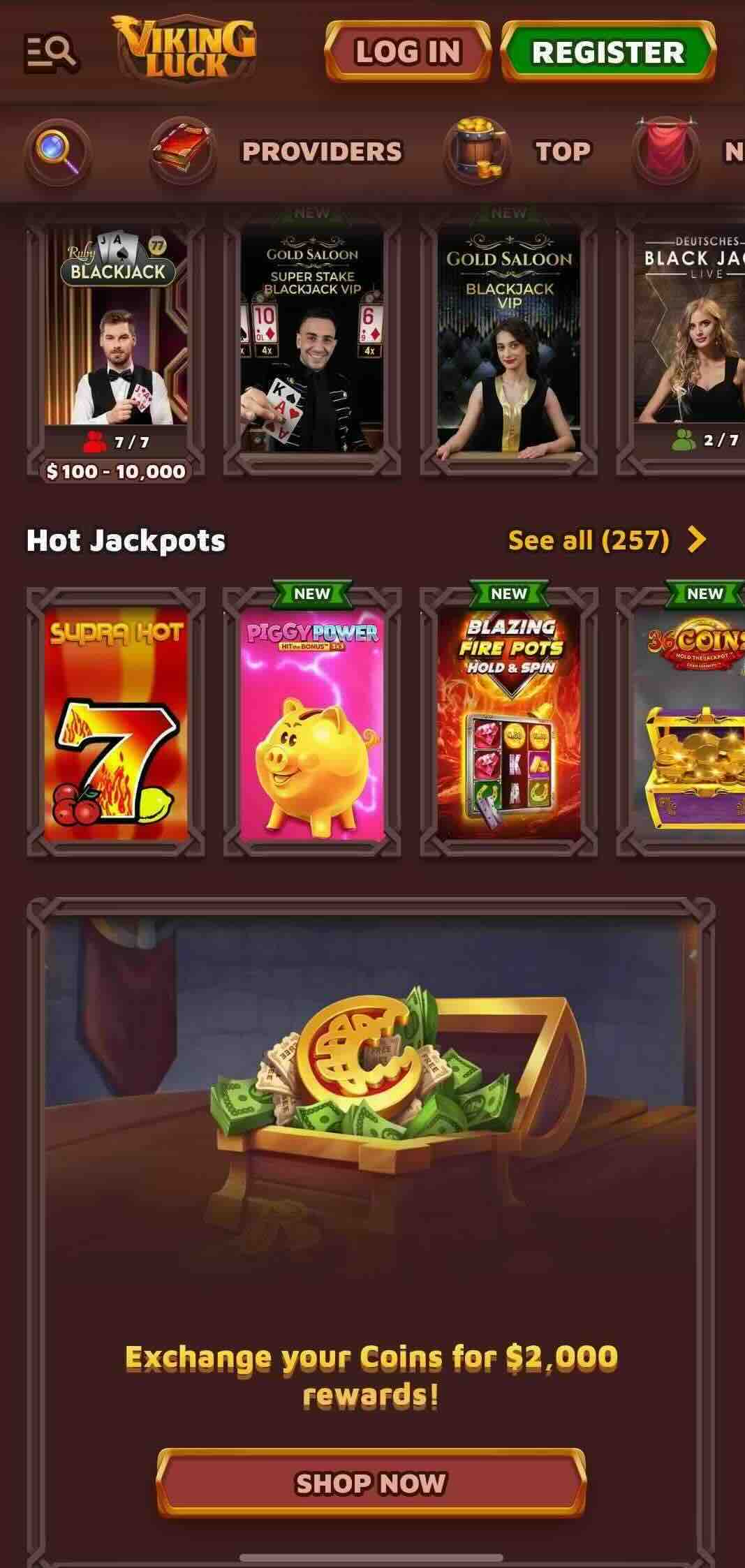 viking luck casino mobile page image displaying hot jackpots