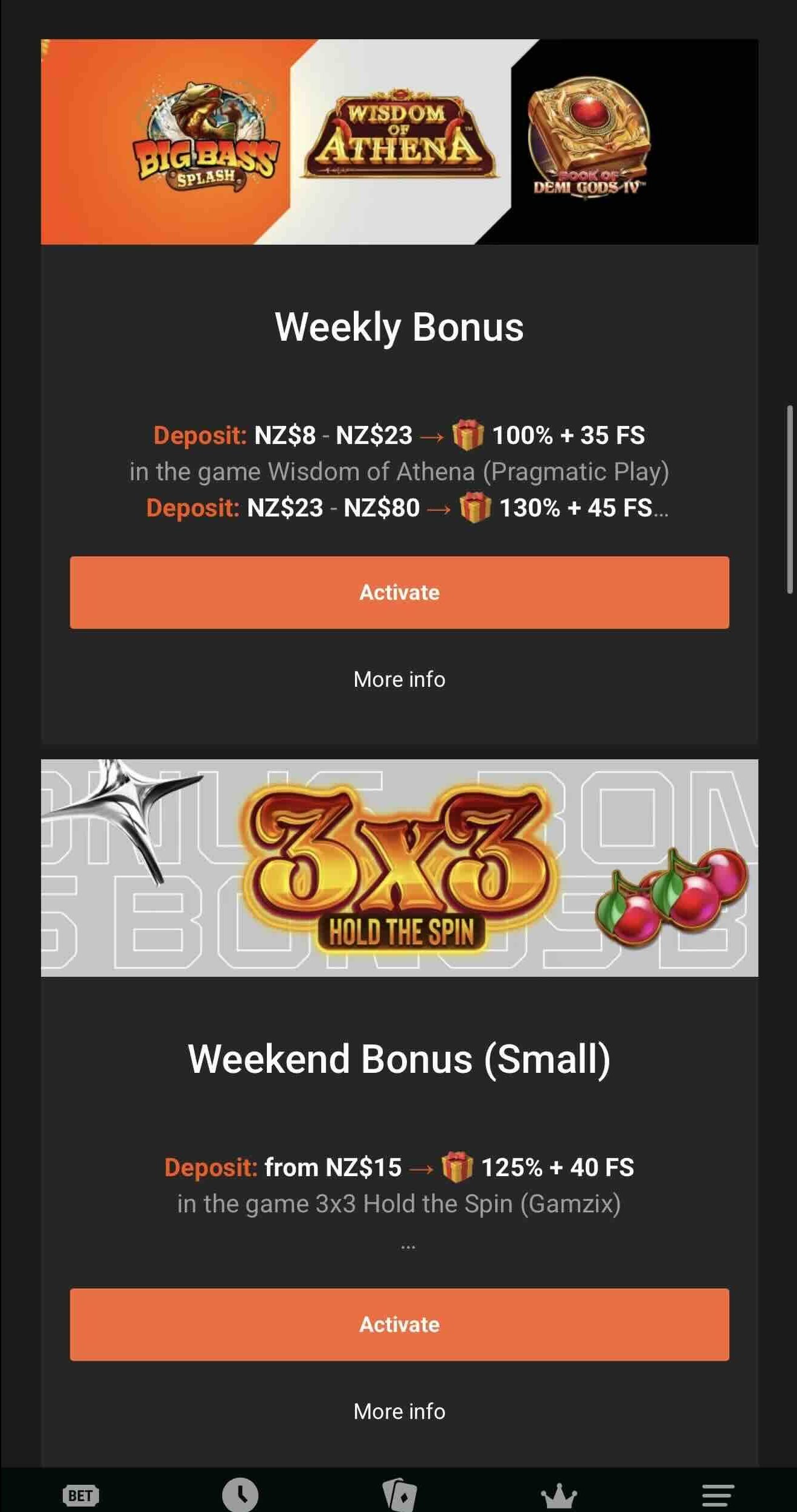 mobile page image of GGBet casino informing about weekend bonuses, reloads and promos.