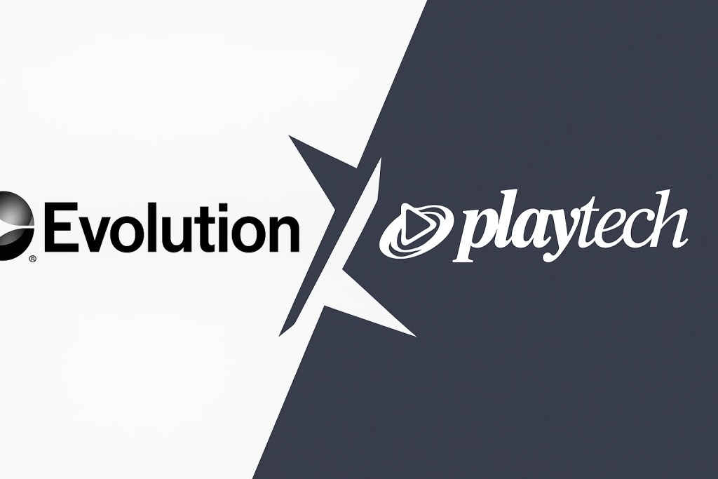 Logos of Evolution and Playtech, separated by a star design.
