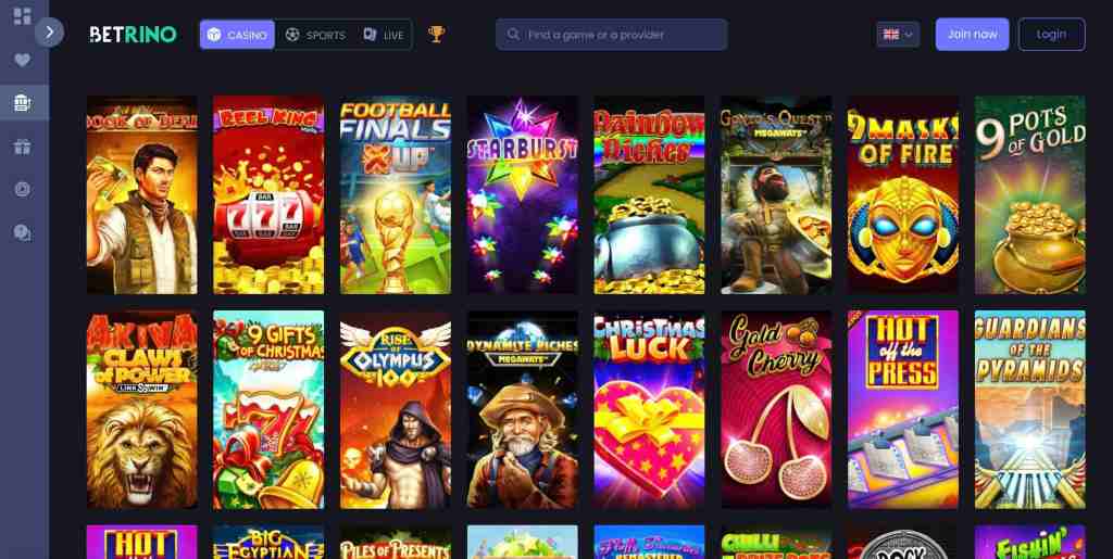 screen shot displaying games selection at betrino casino