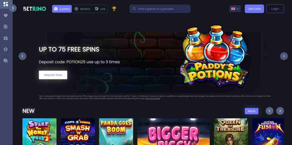 home page image of betrino displaying welcome offer and games