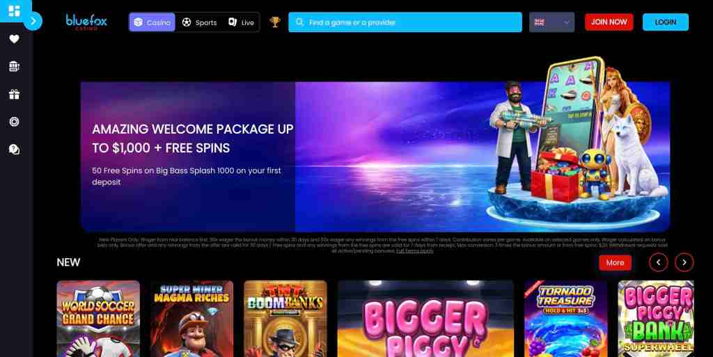 games variety of bluefox casino brand