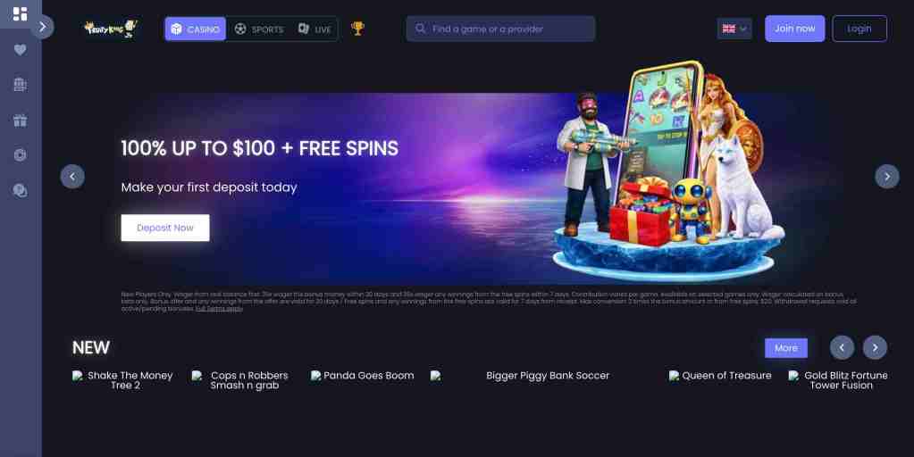fruity king casino home page image