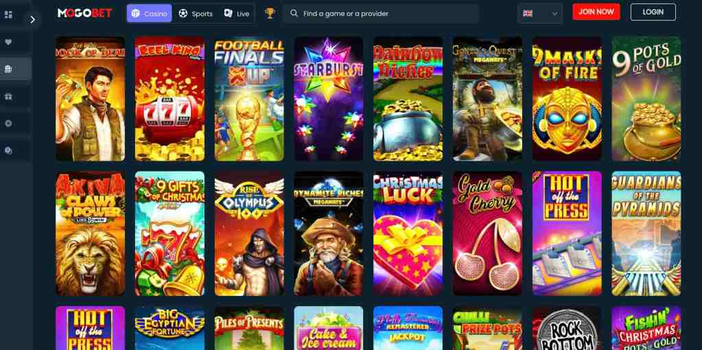 games and pokies selection image of mogobet casino