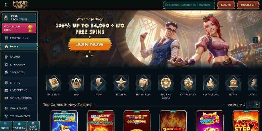 monster win casino brand home page image