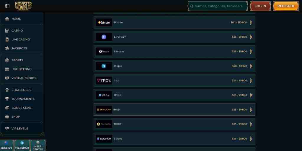 monster win payments method image showing more payment alternatives