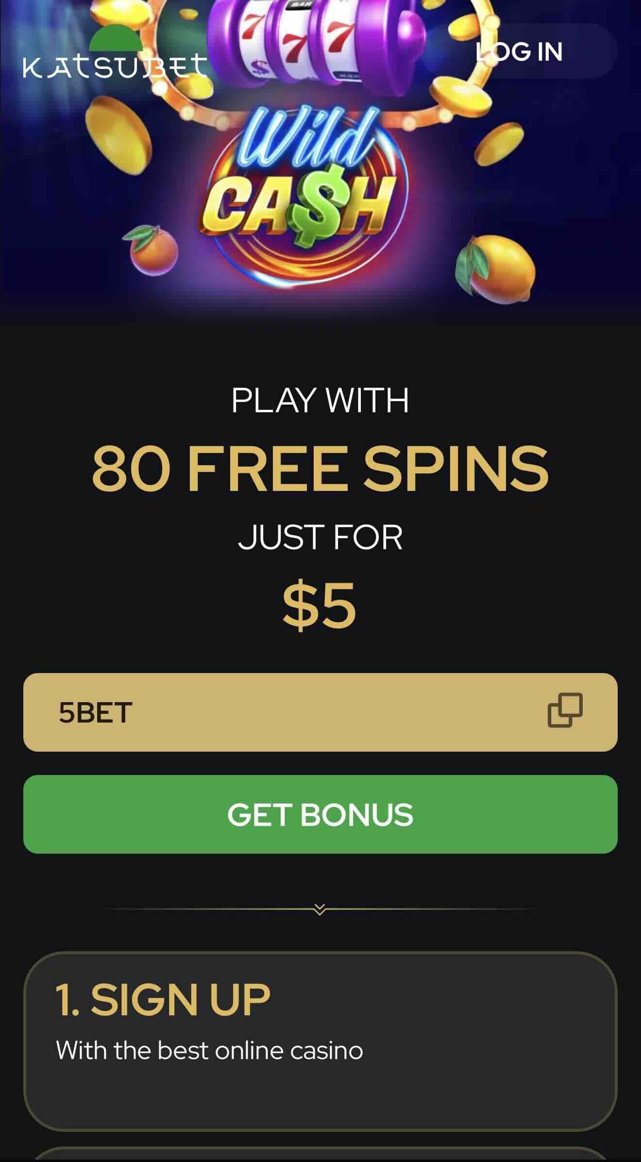 katsubet casino 5 dollar deposit bonus mobile page image