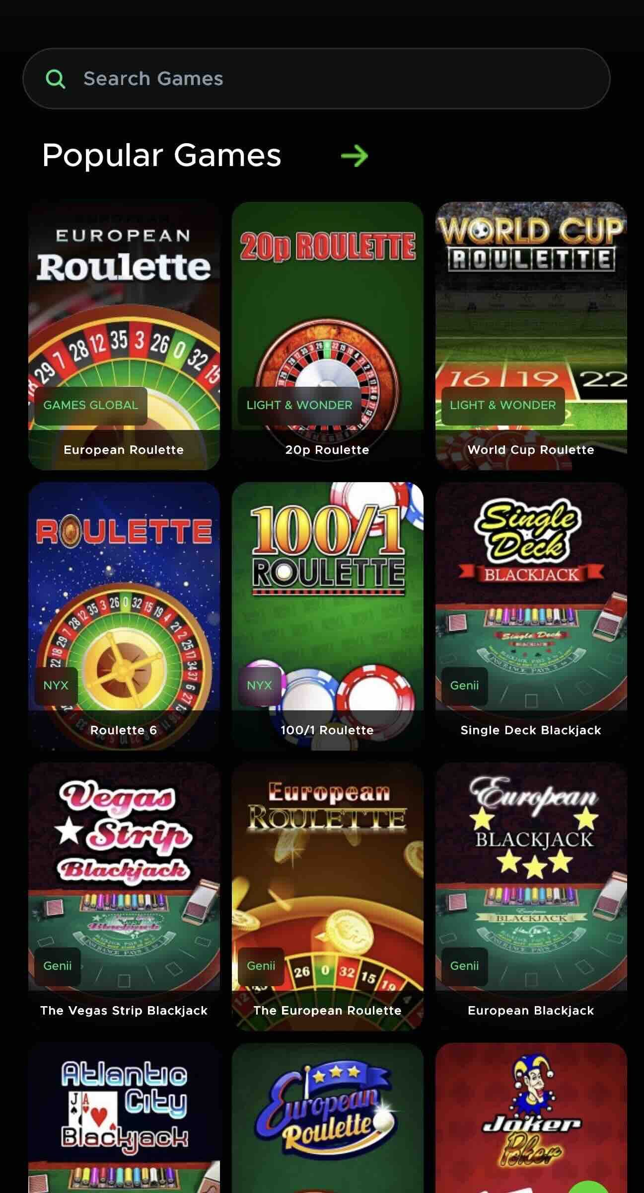 Screenshot displaying games selection of spinzwin online casino for new zealand players