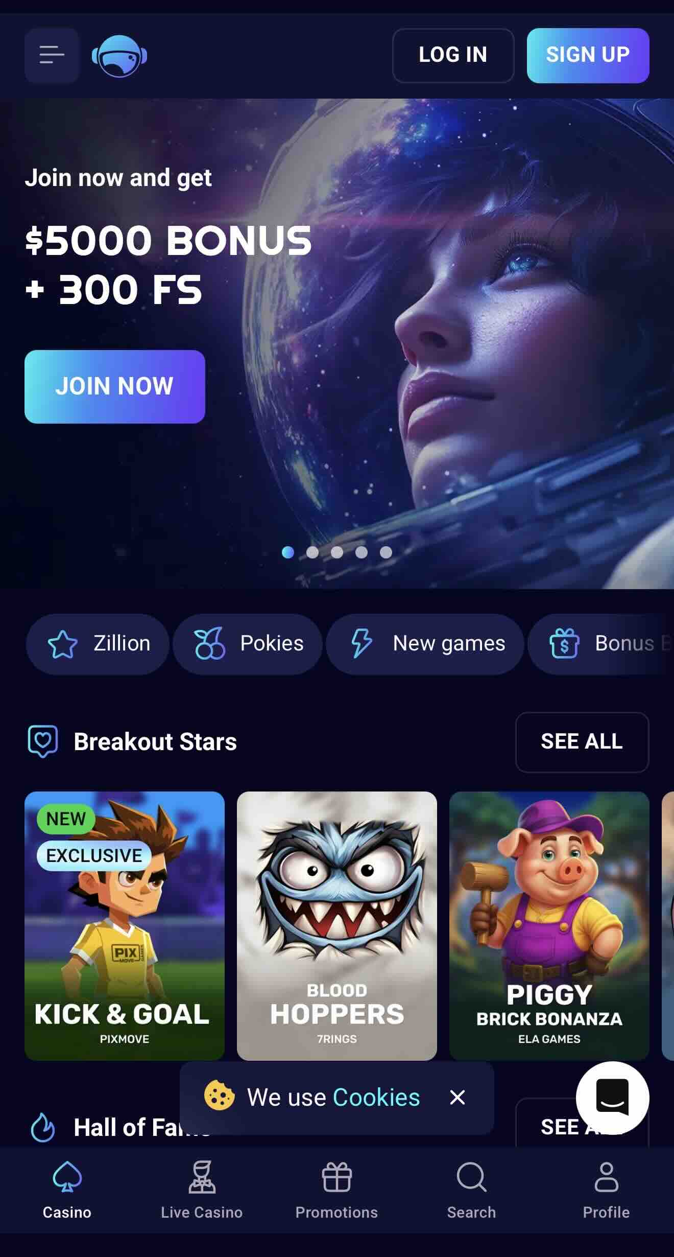 spinjo casino mobile home page image