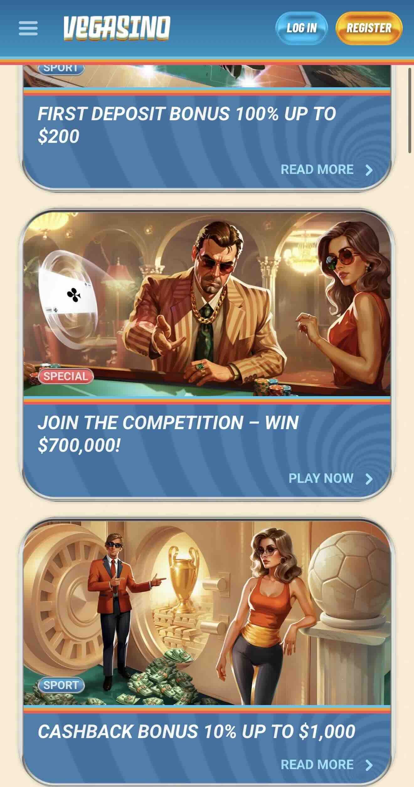 vegasino all promotions page image